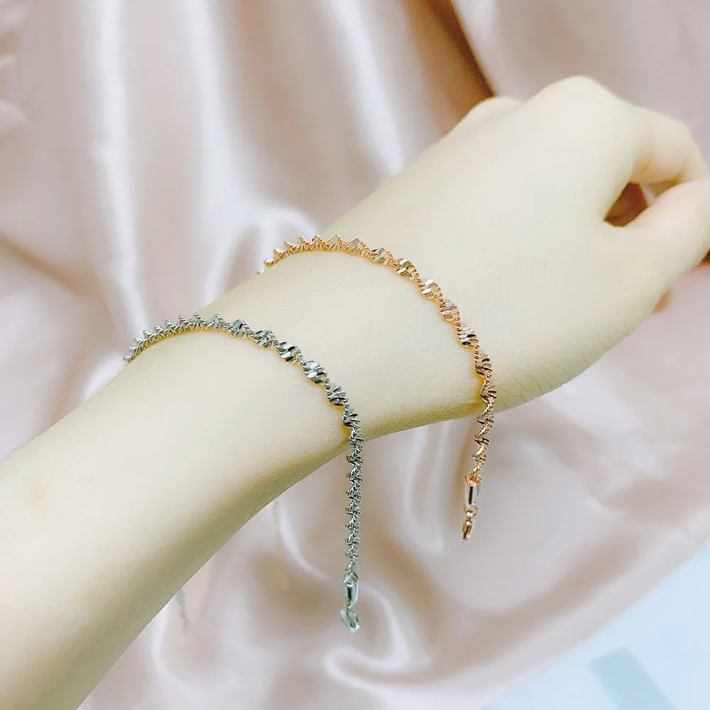 Smooth Exquisite Trendy Wave Twisted Grain Bracelet for Women Short Cuban Snake Chain Bracelets on Hand Fashion Jewelry KBH064