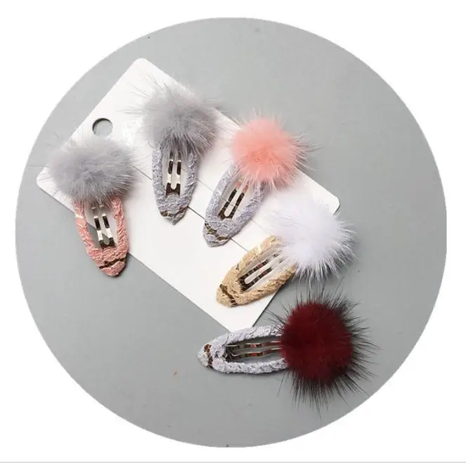 2pcs/pcs Grils Furry Ball Hair Clip Kids Lovely Hair Girls Hair Accessories Princess Barrette Children Headwear Hairpins J601