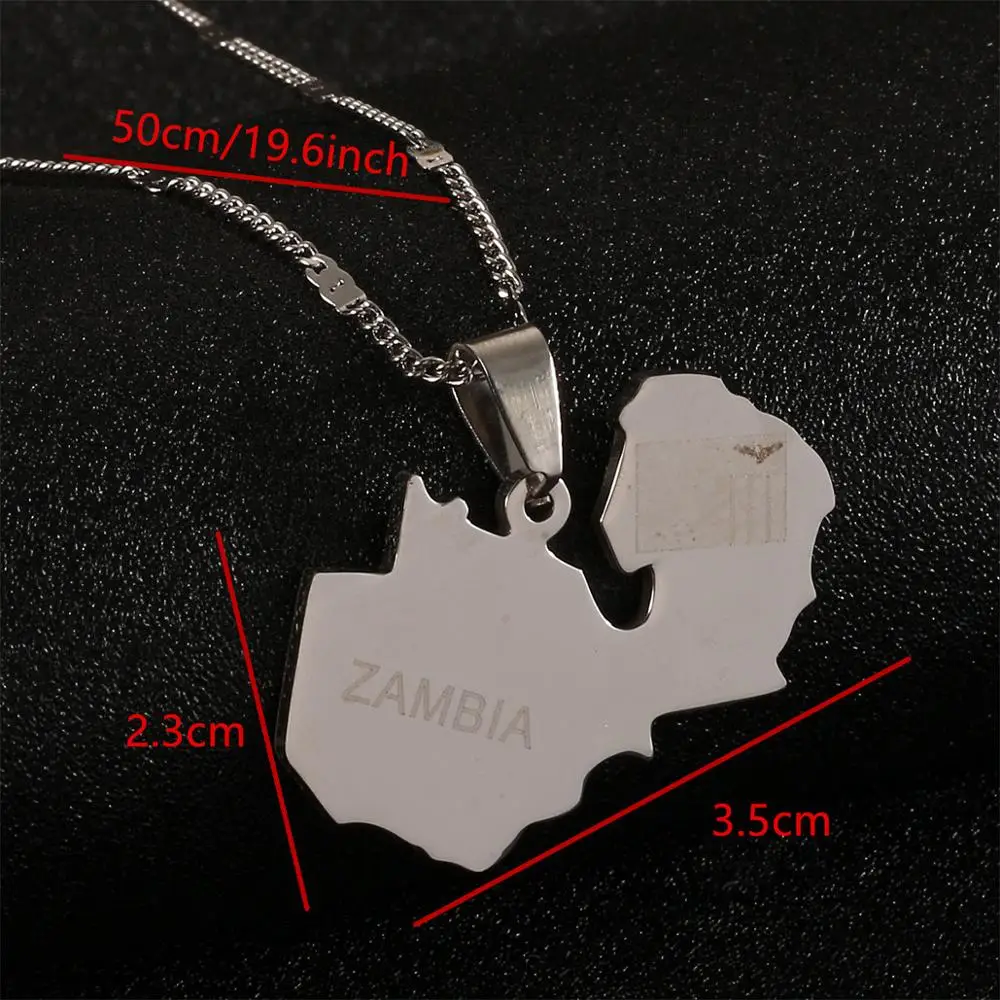 ZAMBIA Map Pendant Necklace Silver Color Map of Zambians Country Jewellery