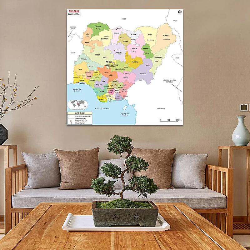 La Nigeria mappa politica 150*150cm tela Non tessuta pittura arte della parete immagine senza cornice Poster decorazioni per la casa forniture per aula