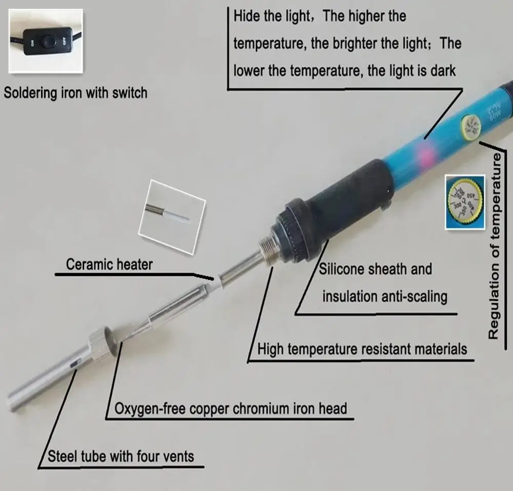 Imagem -03 - Peça de Temperatura Ajustável 220v 110v Ferro de Solda Elétrica Conjunto Mais Ponta Pinças Fio Solda Ferramenta Manutenção Conjunto 12