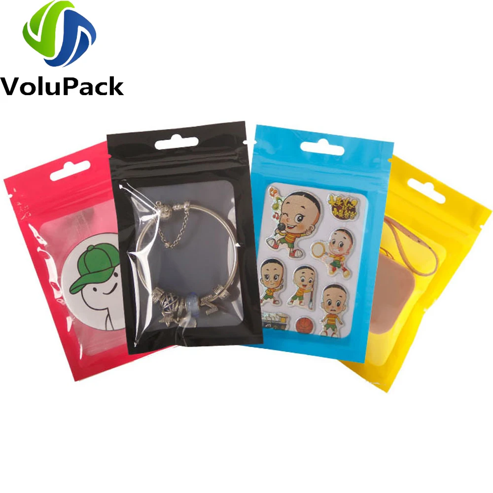 Eco-friendly Plastic Mylar Bags,Reusable Zip Lock Packaging Bags with Clear Window,Flat Butterfly Hole,Phone Accessories Pouches