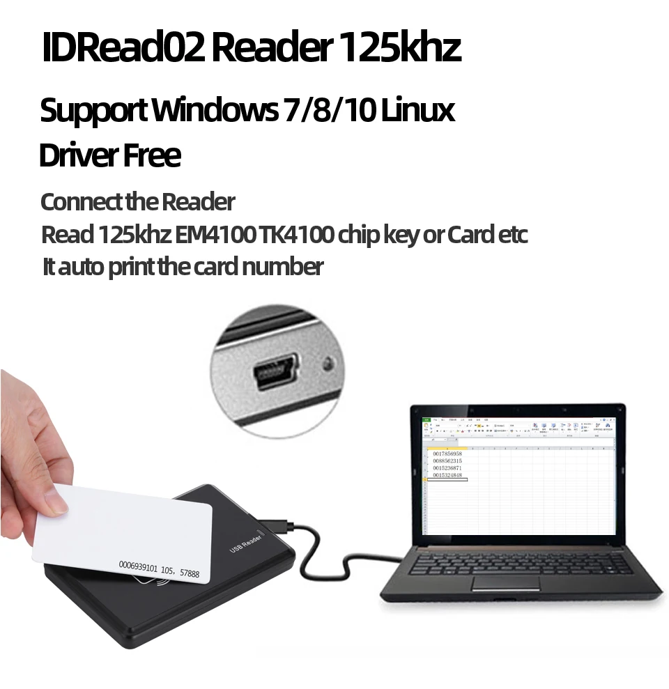 RFID Reader USB Port EM4100 TK4100 125khz ID IC 13.56mhz S50 S70 Contactless Card Support Window Linux