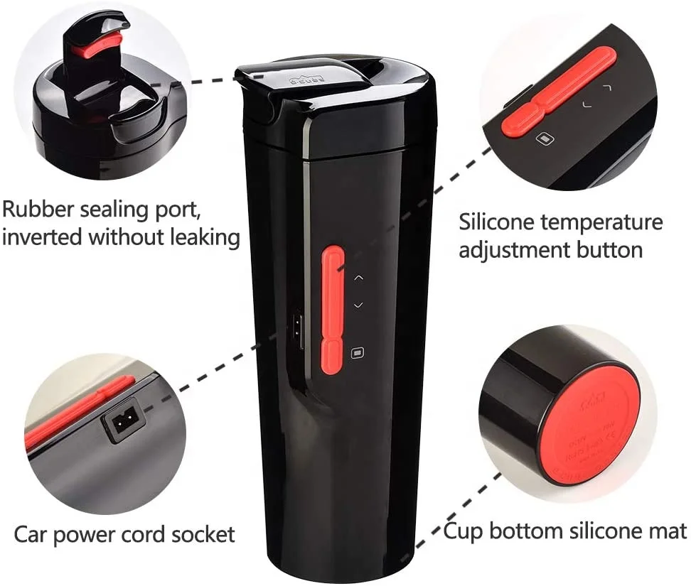 แบบพกพา12V ไฟฟ้าน้ำเครื่องทำความร้อนบ้านดิจิตอลจอแสดงผลฉนวนกันความร้อนแก้ว Universal Leakproof ต้มกาแฟ