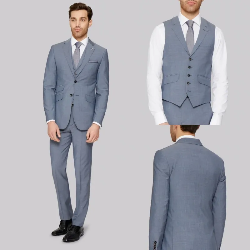 

Smart Casual Men Tuxedos Custom Made Notched Lapel Pocket Gentlemen Blazer 3 Piece Set (Vest + Pants +Jacket)