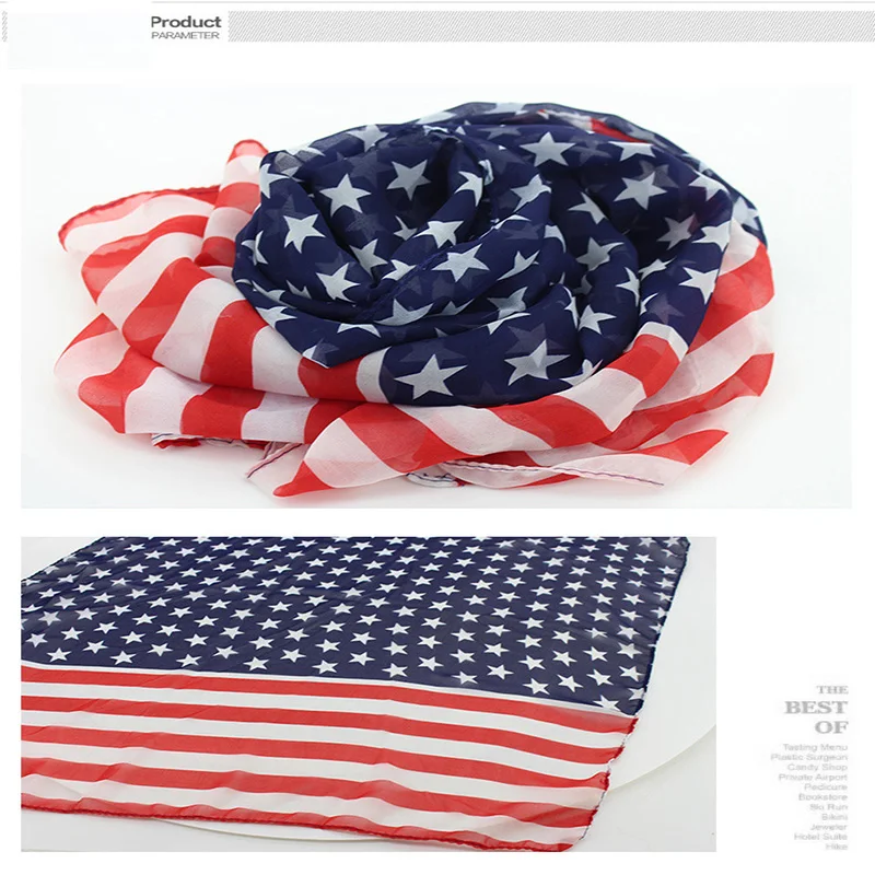 70*160CM Women American Flag Scarf Soft Chiffon USA Flag Scarves American Independence Day Women Shawl