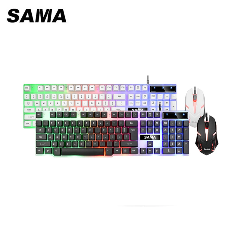 SAMA 104 teclas USB con cable ratón y teclado conjunto/Kit estándar con cable USB flotante para PC portátil Oficina en casa GT710 LED