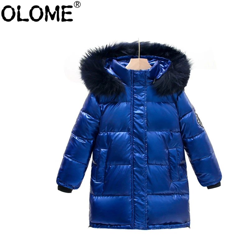 Girls Down Coat Boys Winter Clothes Fashion Children Parka Kids Puffer Jacket with Fur Hood Teenager Down Jacket OLOME Outwear