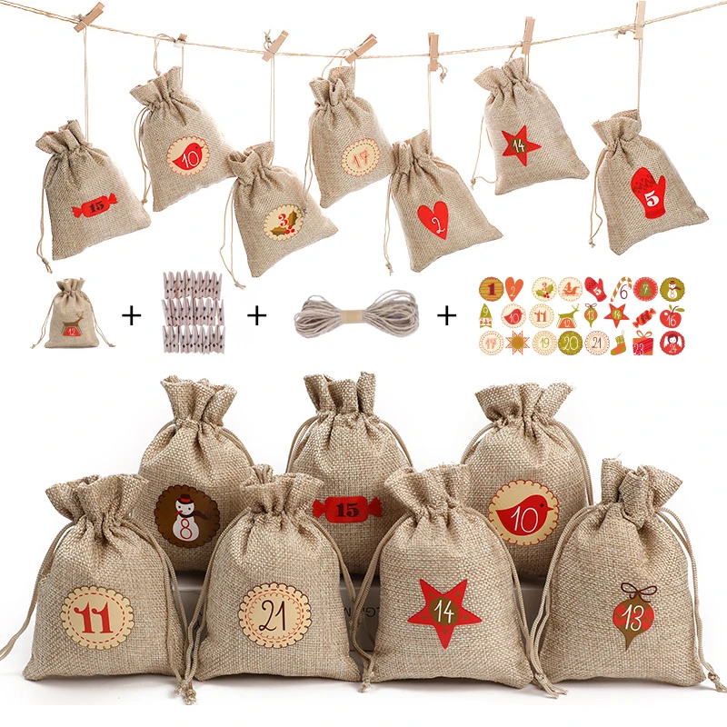 

Calender Days Pouch DIY Numbers Bag 24pcs/Set Christmas Advent Bag Candy Storage Bag Gift Bag Can Customized Logo