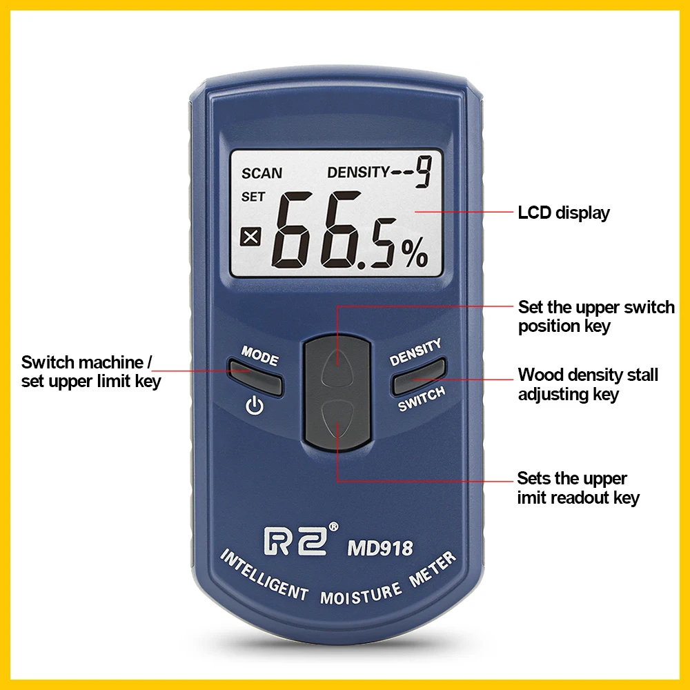 RZ Inductive Wood Timber Moisture Meter Hygrometer Timber Damp Detector Digital Moisture Meter for Wood 4~80% MD918-RZ