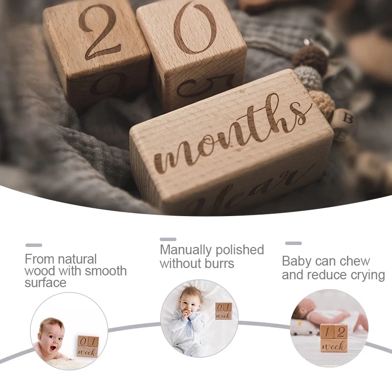 1Set Baby Monthly Record Growth Milestone Block Wooden Baby Photography Props Photo Milestone Infant Birth Gift Souvenir