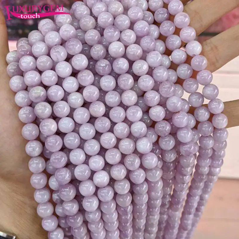 

Natural Kunzite Stone Round Shape Loose Spacer Smooth Beads 6/8/10mm DIY Jewelry Accessory 38cm sk67