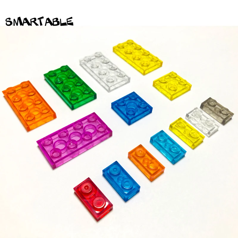 Smartable Plate 1x2 2x2 2x3 2x4 Transparent Building Block Part Toy For Kid Compatible Major Brands 3023/3022/3021/3020 100g/Lot