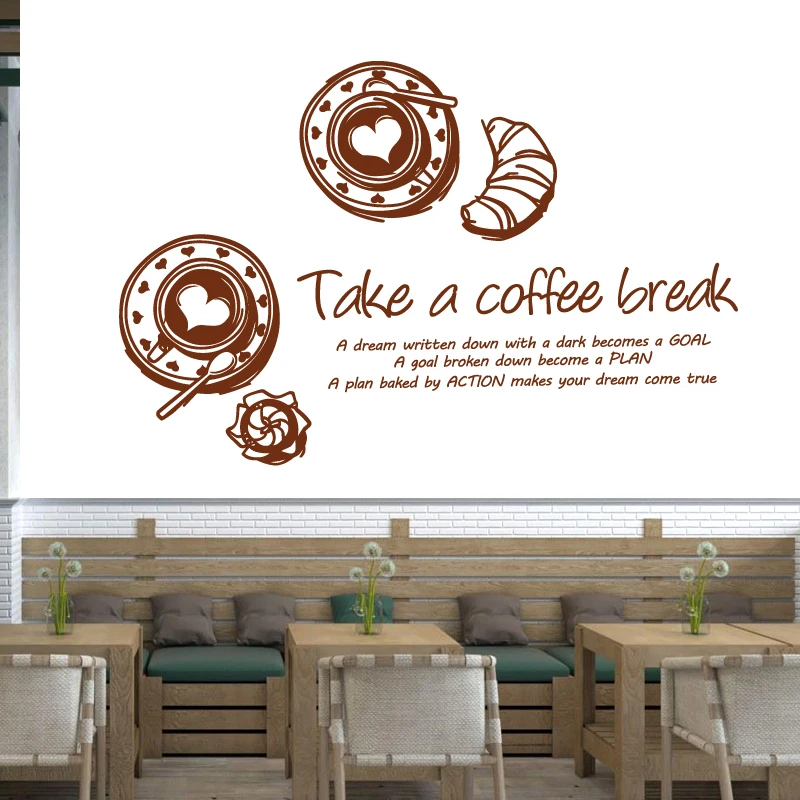 

Coffee Shop Sticker Croissant Decal Cafe Vinyl Art Wall Decals Decor Mural Decoration Break Coffee Glass Decals CAFE1015