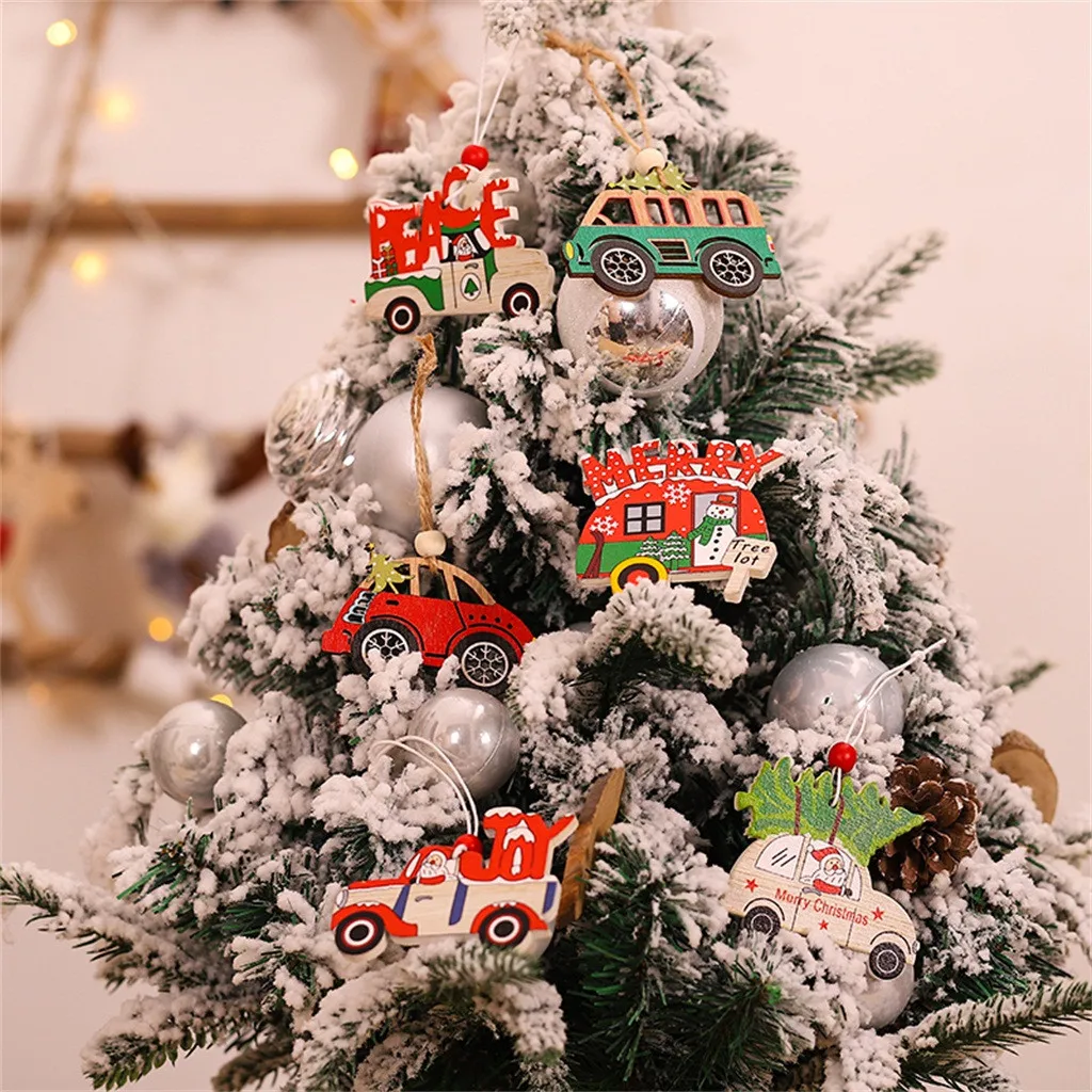 3PC Wooden Pendant Christmas Creative Cartoon Car Design Christmas Tree Decoration 2020 christmas ornament рождество новый год