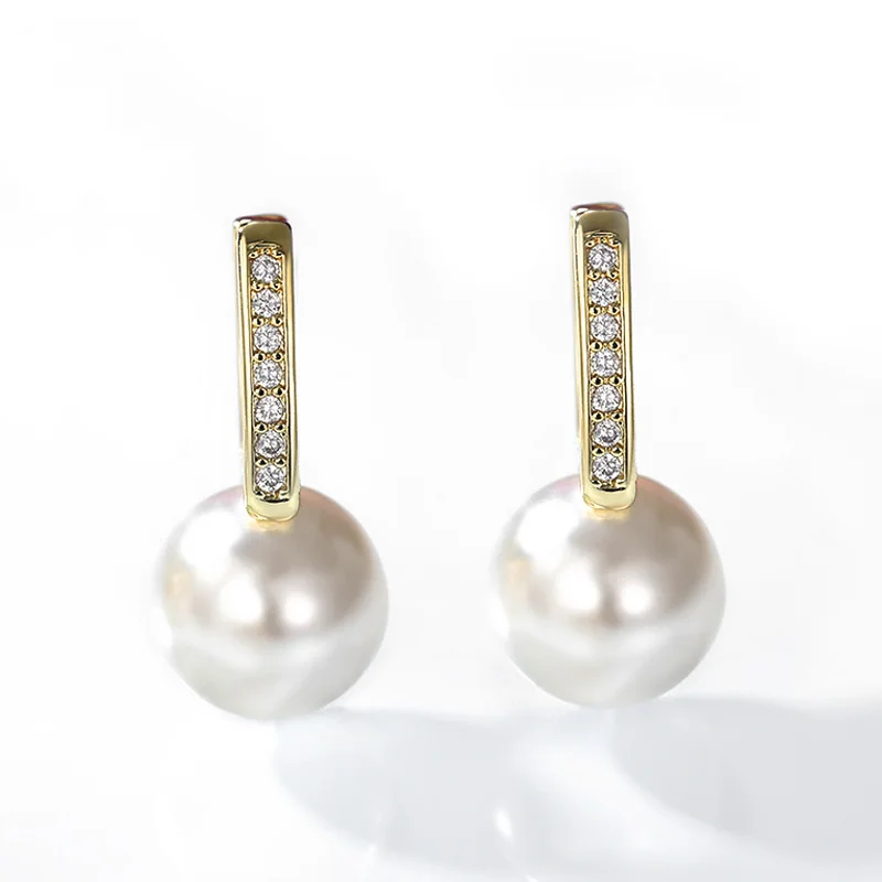 Huitan Simple and Elegant Imitation Pearl Earrings for Women Inlaid Shiny CZ Korean Fashion Female Earring Jewelry Drop Shipping