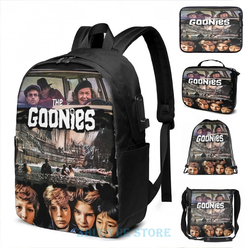 Funny Graphic print the goonies print art USB Charge Backpack men School bags Women bag Travel laptop bag