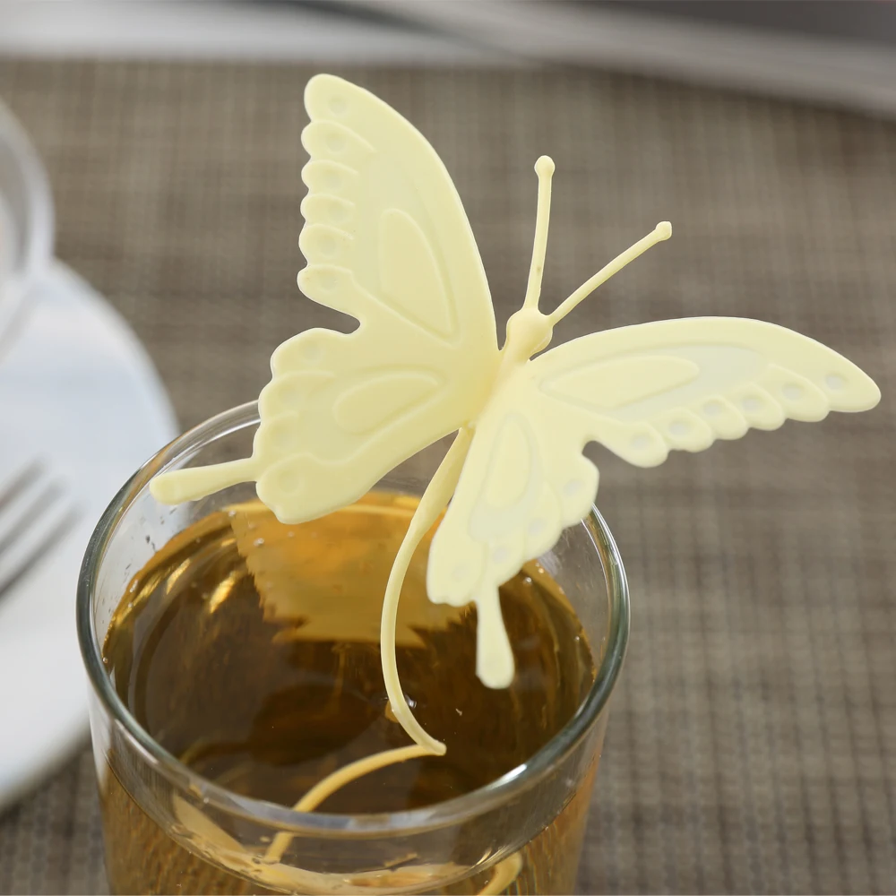 Hot Sale Butterfly Tea Bags Strainers Silicone Filter Tea Infuser Silica Cute Teabags for Tea & Coffee Drinkware