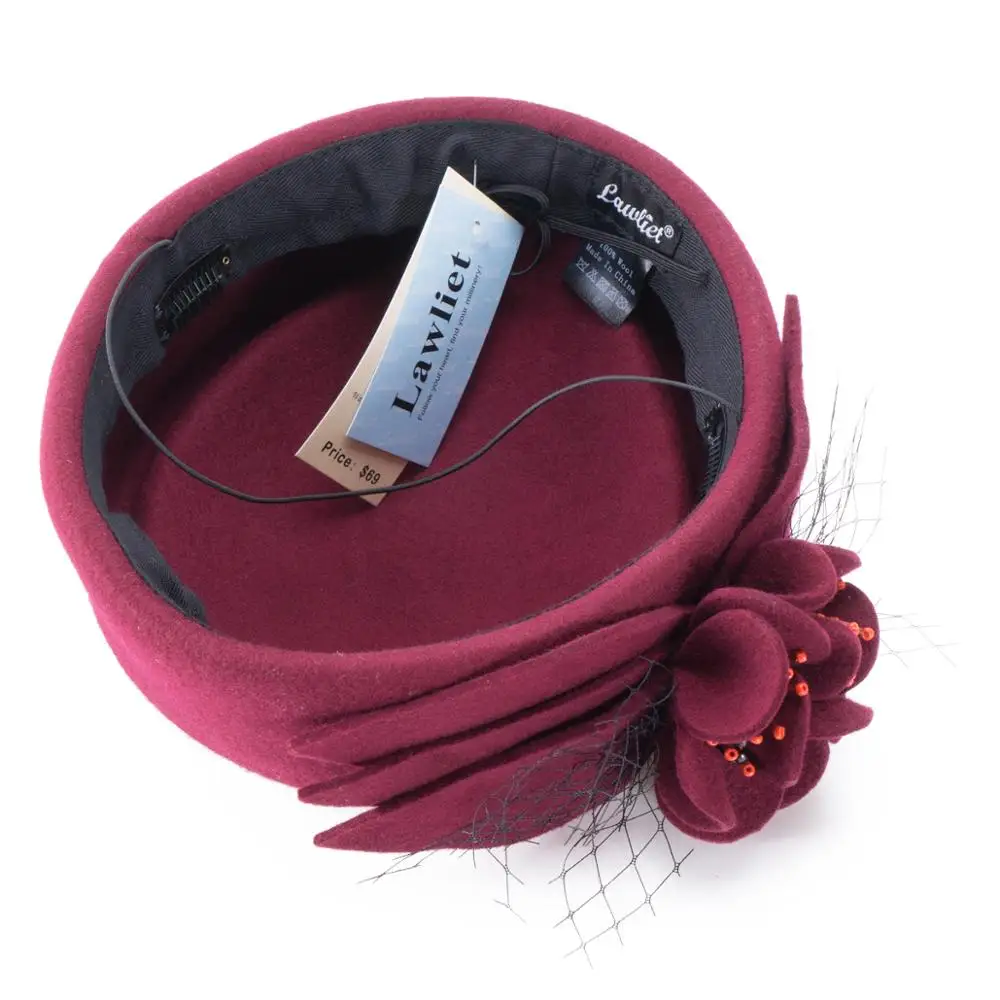 Winter Hats for Women Fascinators Pillbox Bere 100% Wool Felt Formal Dressy Cap Cocktail Church Wedding Bridal A131