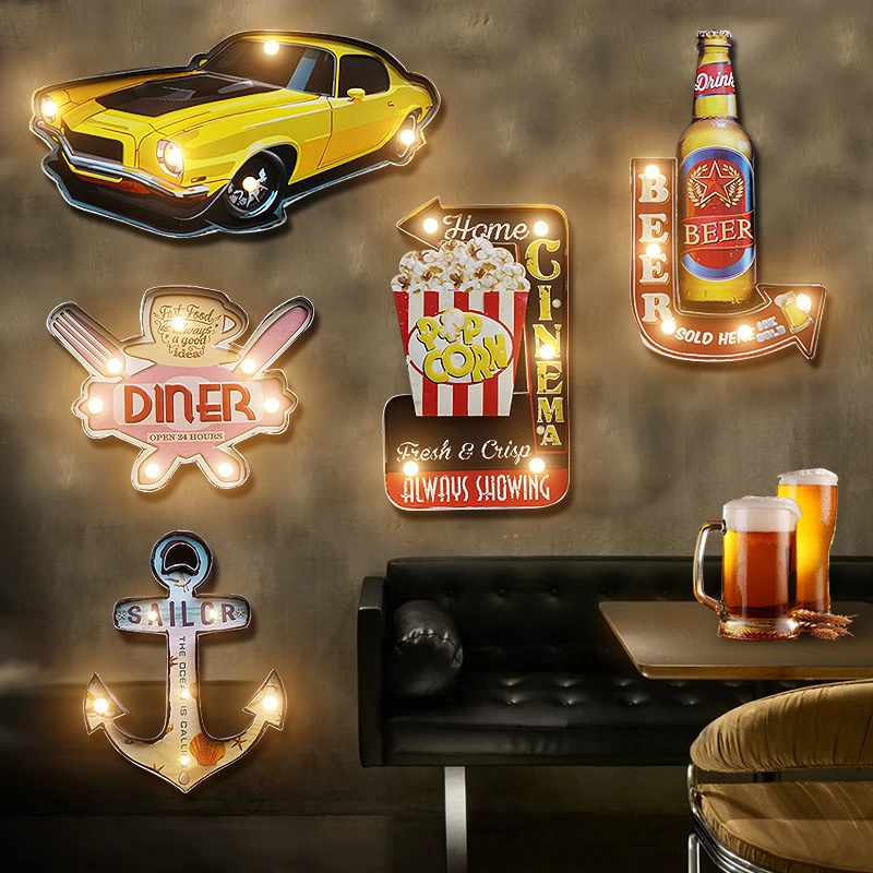 American Village Style Retro Iron Wall Murals Light Bar Cafe LED Wall Lamp Network Wall Decorations Ornaments Creative Ornaments