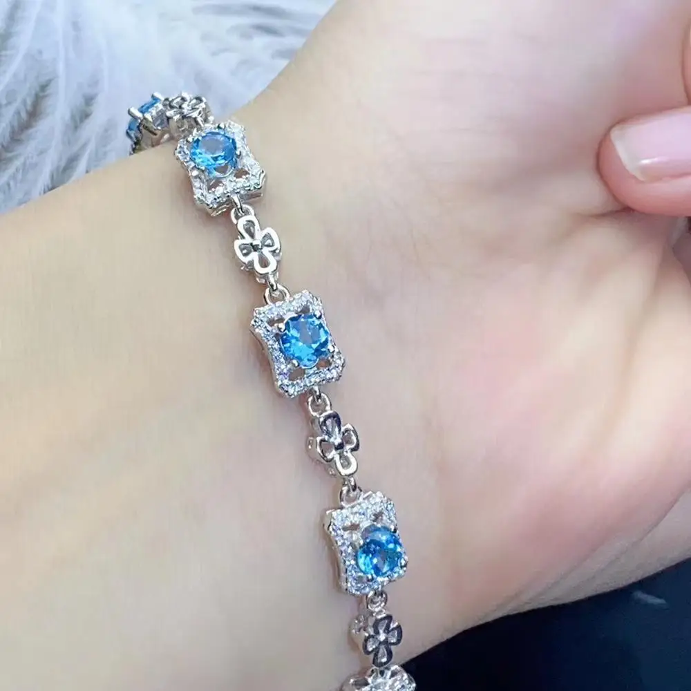 KJJEAXCMY Fine Jewelry 925 Sterling Silver Inlaid Blue Topaz Women Hand Bracelet Noble Support Detection