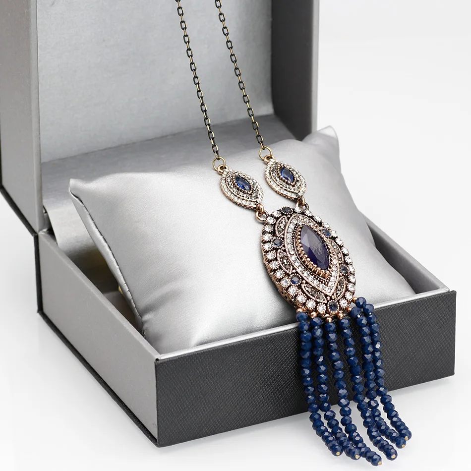 Sunspicems Vintage Natural Stone Bead Necklace Tassels Pendant Retro Gold Color Turkish Women Ethnic Wedding Jewelry Gift 2020