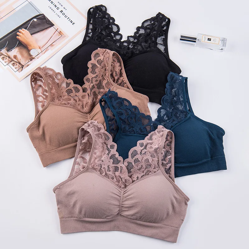 Sanderala Sexy Women Lace Top Fitness Seamless Camis Lady Crop Elastic Underwear Female Vest Strap Tube Bra Lingerie