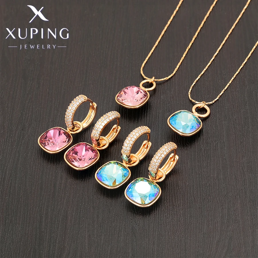 Xuping Jewelry Elegant Charm Earrings and Necklace Crystal Jewelry Set for Women Girl Party Birthday Gift 60206