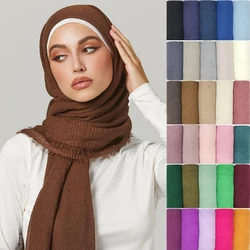 Lenço Hijab de algodão plissado para mulheres muçulmanas, bandana lisa, lenços enrugados, lenço islâmico, envoltórios de cabeça, véu elegante, 2021