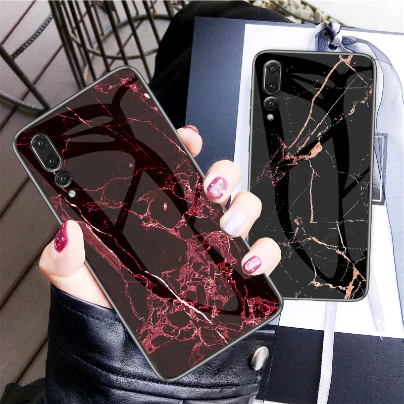 Huawei P20 EML L29 L09 Case P20Pro Marble Gradient Tempered Glass Back Cover Hard Case for Huawei P20 Lite P20Lite ANE LX1 LX3