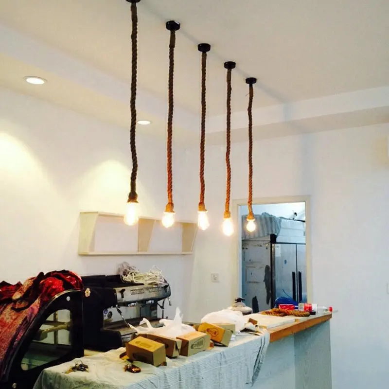 Hemp Rope Pendant Lamp Base E27 3M 2M 1M Vintage Loft Industrial Retro Hanging 85-265V Edison ST64 G95 Pendant Light