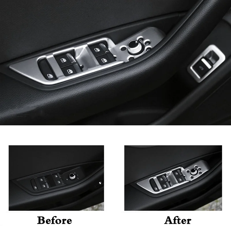 ABS Chrome LHD Door Glass Window Lift Buttons Control Switch Panel Frame Cover Trim For Audi A4 B9 2016 2017 Styling Accessories