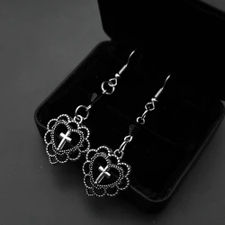 Gothic Punk Style Hollow Heart Cross Pendant Earrings Religion Dark Art Goth Jewellery Earrings for Women Rock Metal Gifts