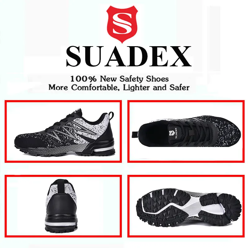 SUADEX Safety Shoes Men Women Steel Toe Boots Anti-Smashing Work Sneakers Lightweight Breathable Summer Footwear EUR Size 37-48