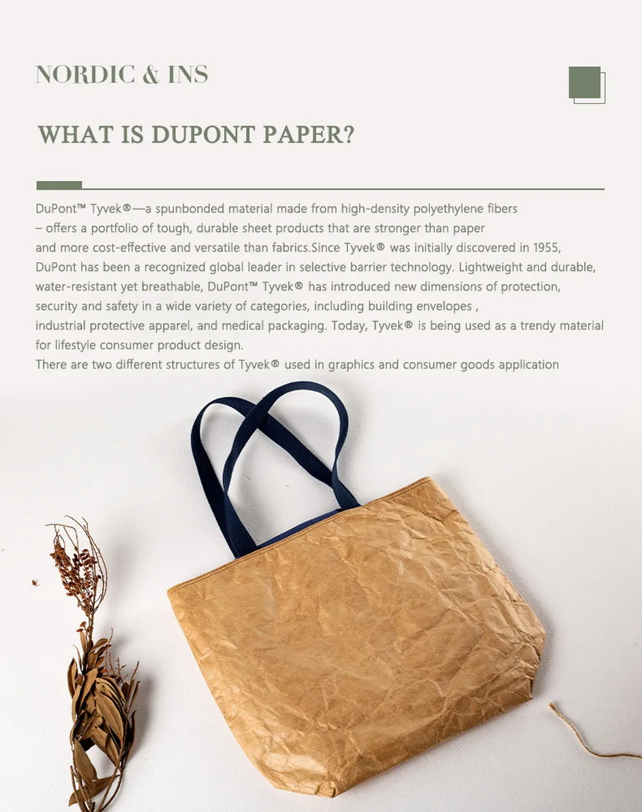 DuPont-Bolso de mano de papel Kraft para compras, bolsa de un solo hombro, elegante, lavable, impermeable, TYVEK