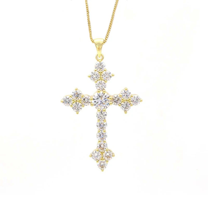 Huitan Cool Cross Necklace for Women Inlaid CZ Stone Hip Hop Style Girl’s Pendant Necklace with Special Box Chain Luxury Jewelry