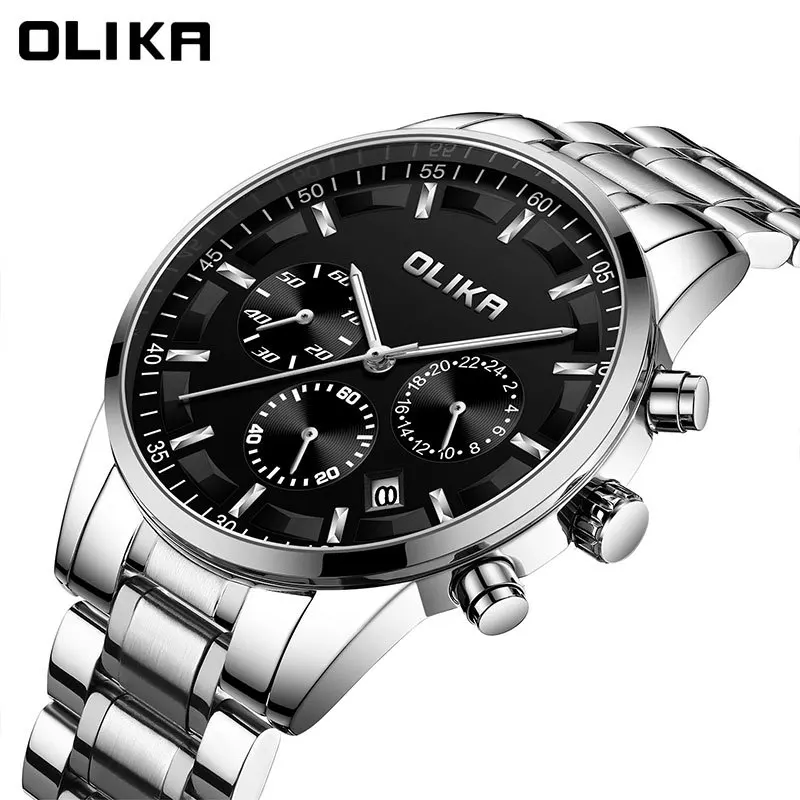 Multi-functional business men watch authentic quartz watch waterproof solid steel band watch fashion