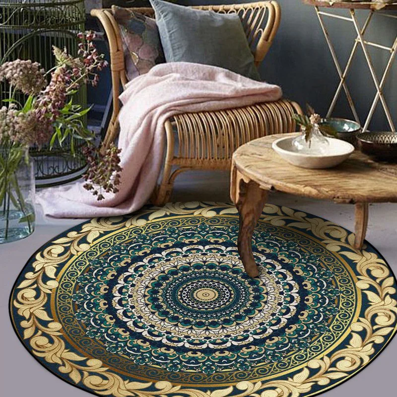 Custom European Classical Vintage Ethnic Mandala Round Carpet Non-slip Balcony Coffee Table Hanging Basket Home Decoration Mat