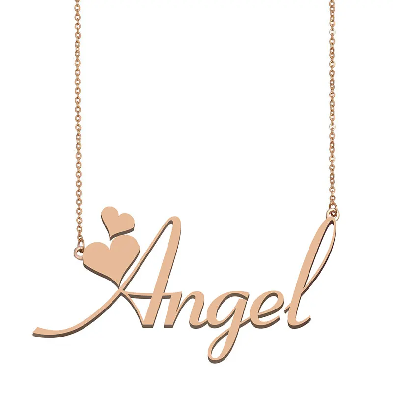 

Angel Name Necklace for Women Personalised Stainless Steel Golden Statement Letter Pendant Girls Mom Jewelry Gift