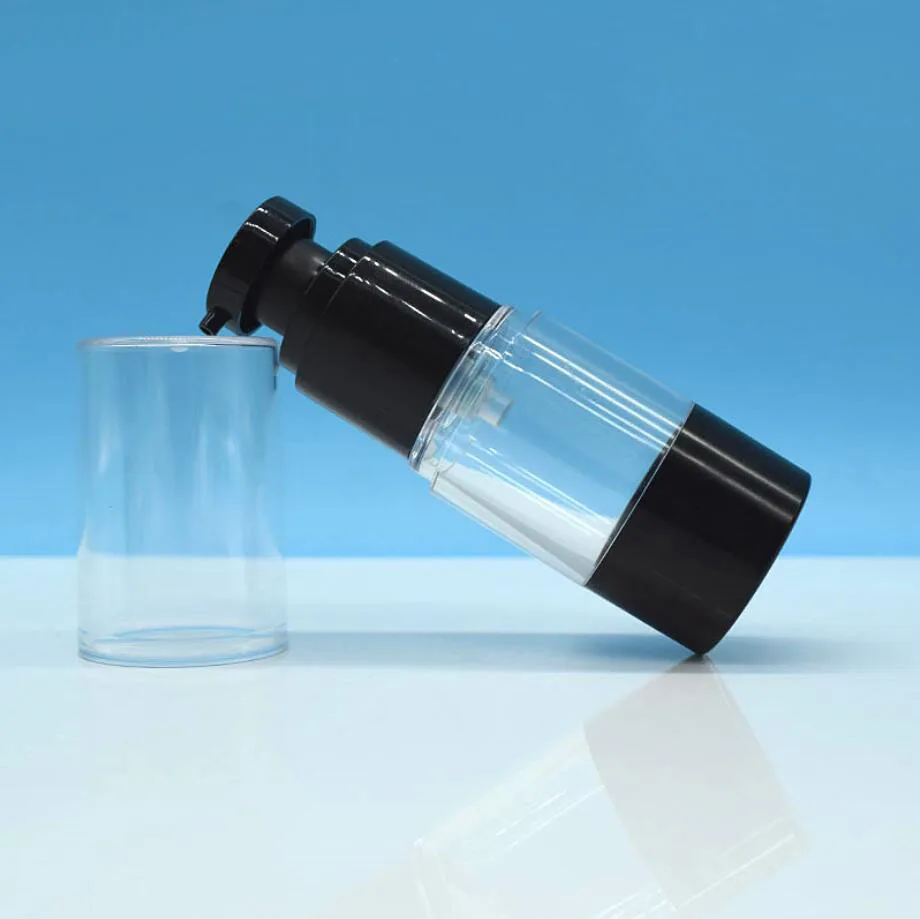 15ml 원형 투명 플라스틱 블랙 에어리스 병 복합 아이 에센스 세럼/로션/에멀젼 리퀴드 파운데이션 포장
