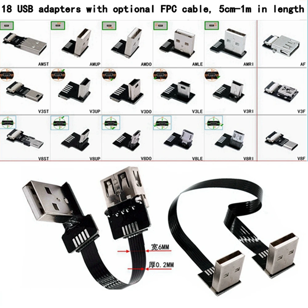 FFC Micro MINI USB FPV บางนุ่มยืดหยุ่น FPC สายสำหรับ FPV Gimbal Monitor