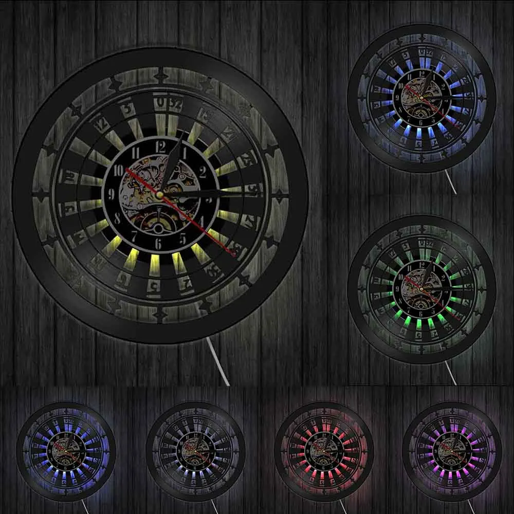 Casino Roulette Wheel Gamble Vinyl Record Wall Clock For Bar Pub Game Room Club Las Vegas Artwork Retro Music Album LP Clock