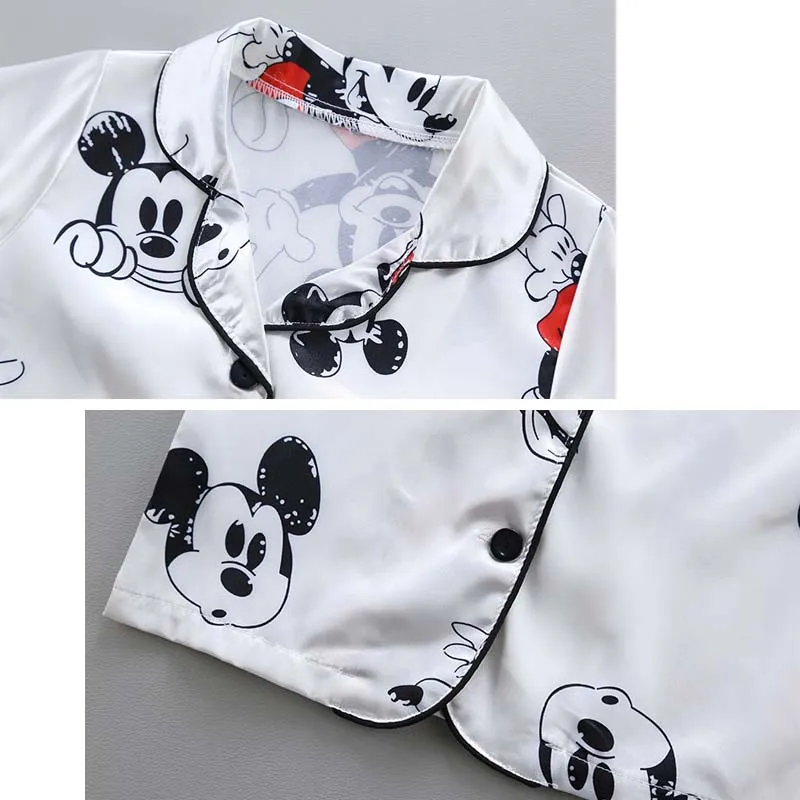 Summer Baby Short Sleeve Kid Sleepwear Set Ice Silk Pajamas Boys for Children Home Cloth Girls Disney Cartoon Mickey Wear Suit