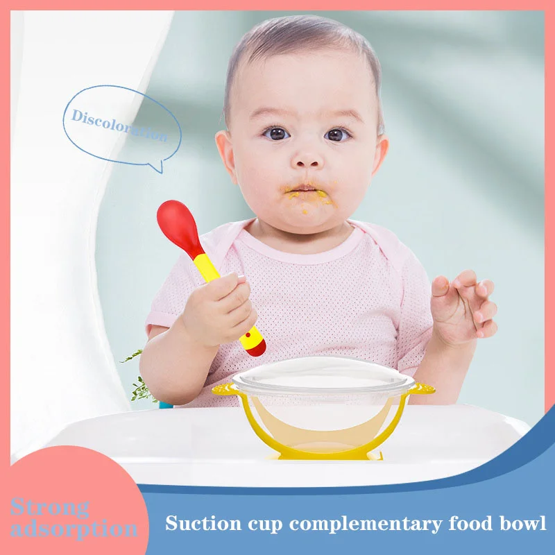 Children's Tableware Baby Feeding Bowl Spoon Dishes Baby Sucker Bowl Tableware Designed For Babies Temperature Sensing Spoon