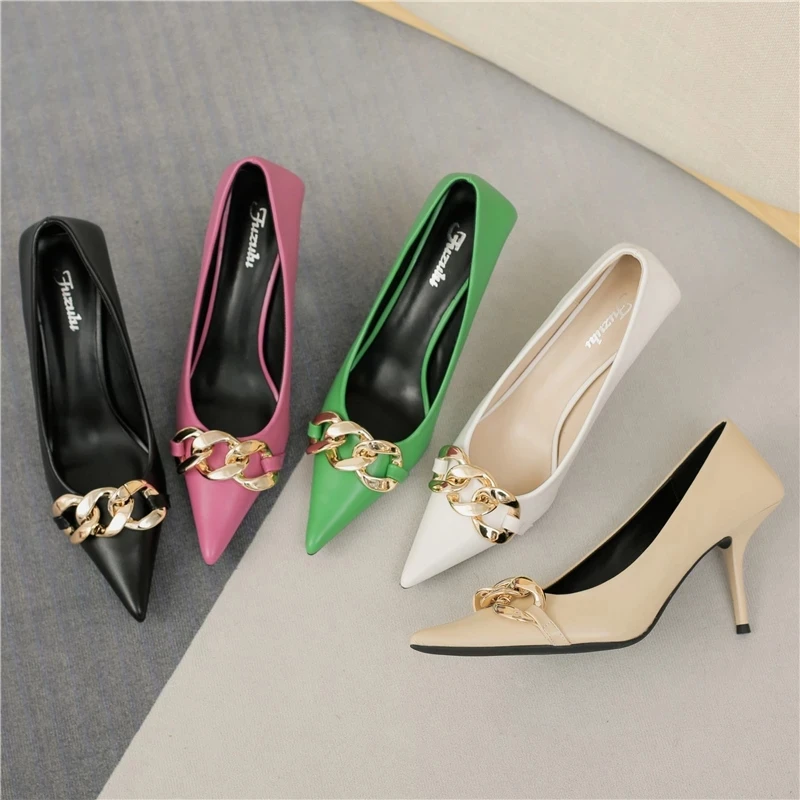 

2022 Luxury Women White Green Black Heels Pumps Scarpins Office Ladies Designer Prom Stiletto 8cm High Heels Dress Party Shoes