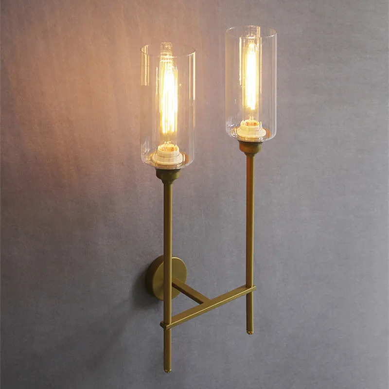 

American Minimalist Golden Bedroom Bedside Led Wall Lamp Vintage Iron Glass Living Room Staircase Corridor Wall Sconce Light