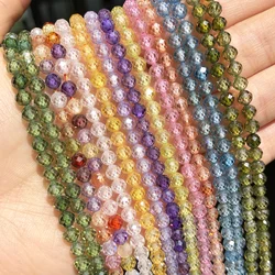 Cuentas de diamantes de imitación de circonia cúbica facetada, 2, 3 y 4mm, Multicolor, redondas, sueltas, para fabricación de joyas, abalorios, pulsera DIY