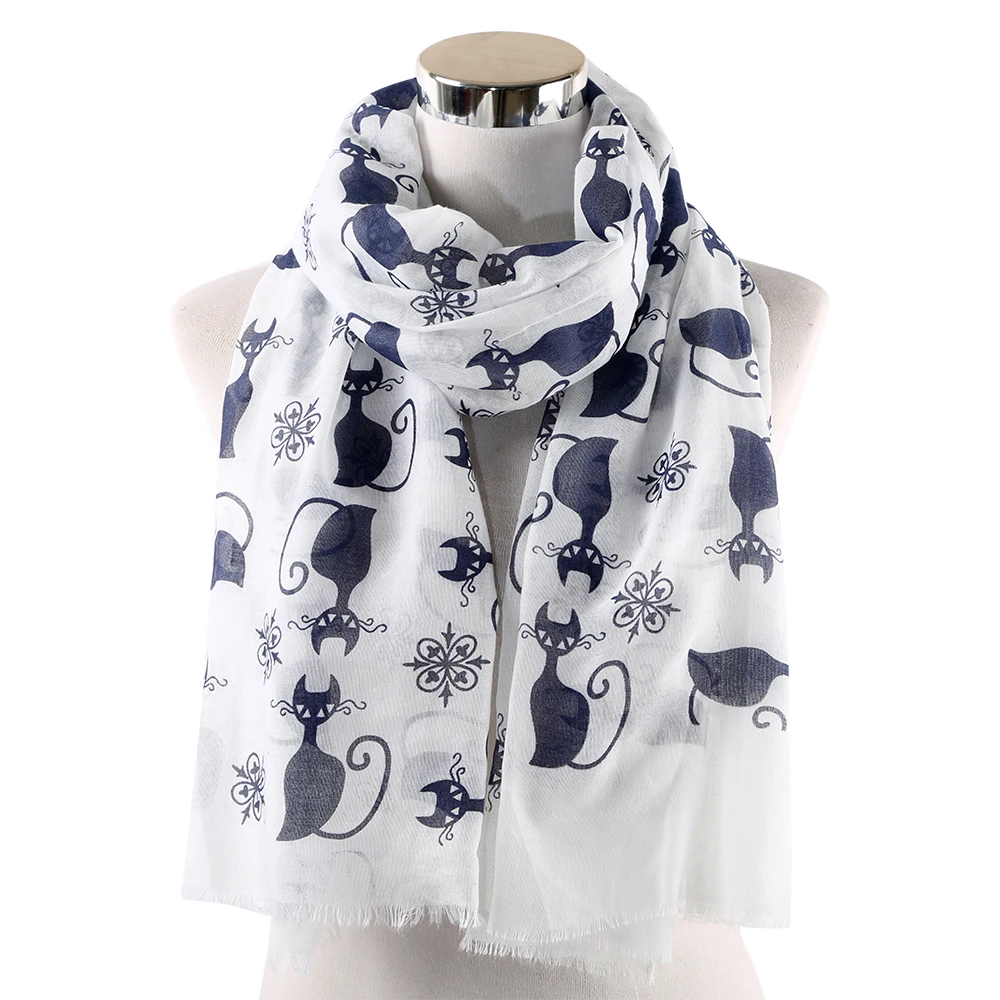HUOBAO New Women Scarf Cat Printed Foulard Femme Animal Print Bufanda Mujer Scarves Shawl Wraps Mother Gifts