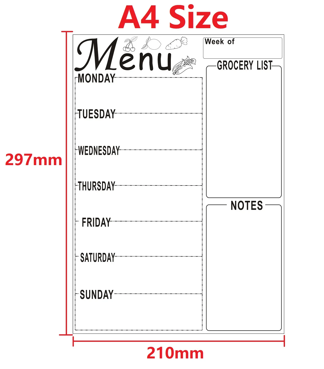 A4 Magnetic Refrigerator Whiteboard Weekly Menu Planner Grocery Shopping List Dry-Erase Meal Board for Kitchen Fridge Notepad