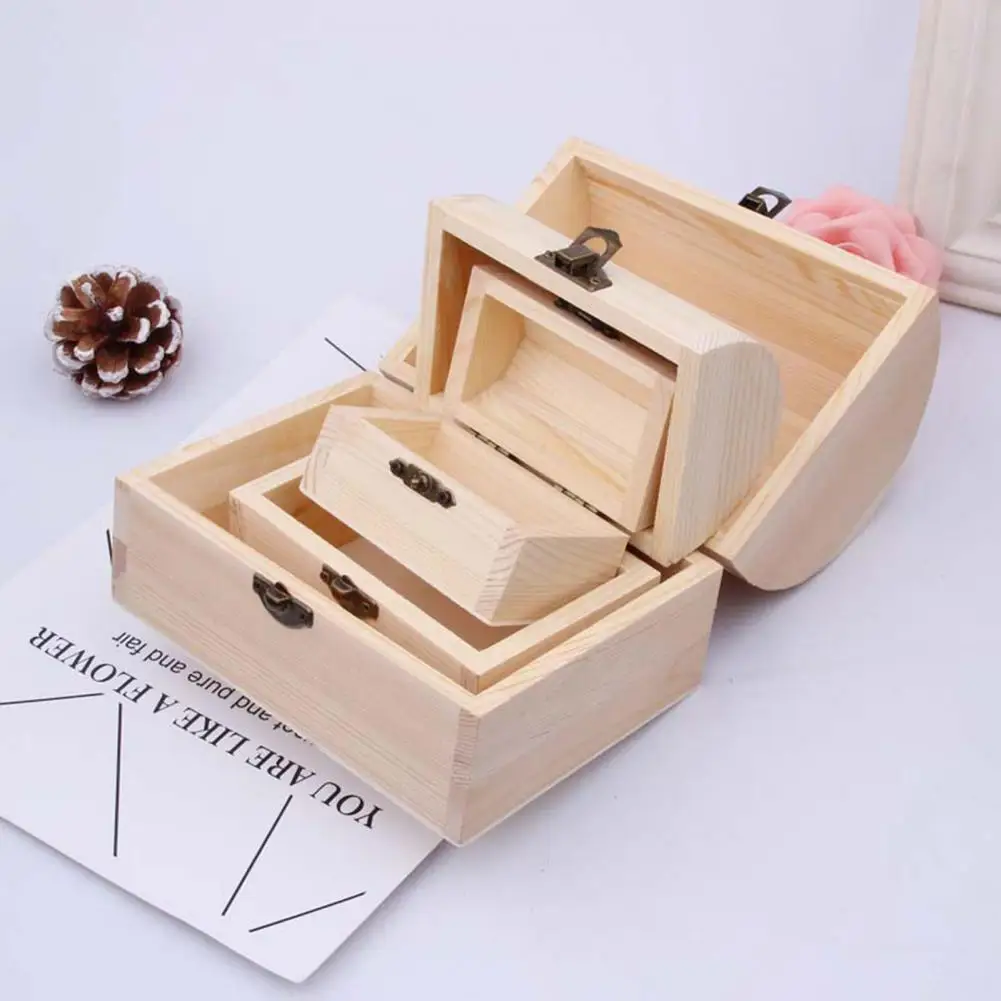 1pc Wooden Vintage Treasure Chest Wood Jewellery Storage Box Case Lightweight Trinket Case for Table